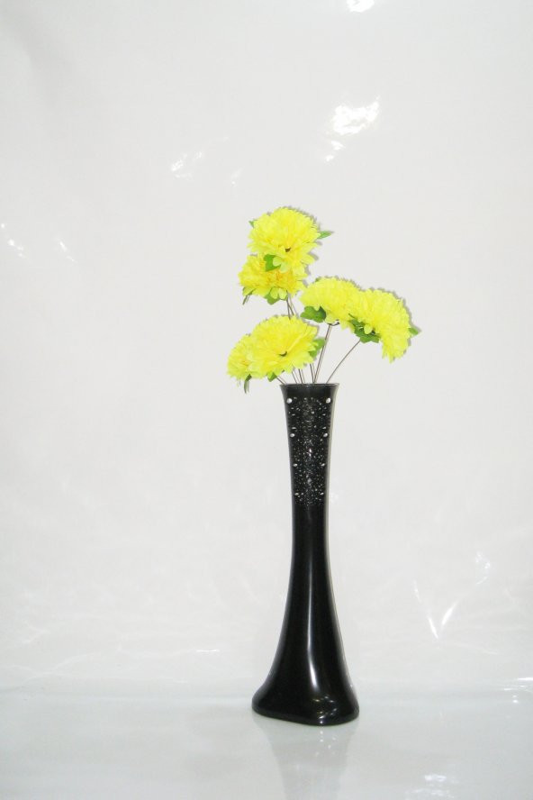 60 cm Desenli Siyah Vazo Sarı Çiçek