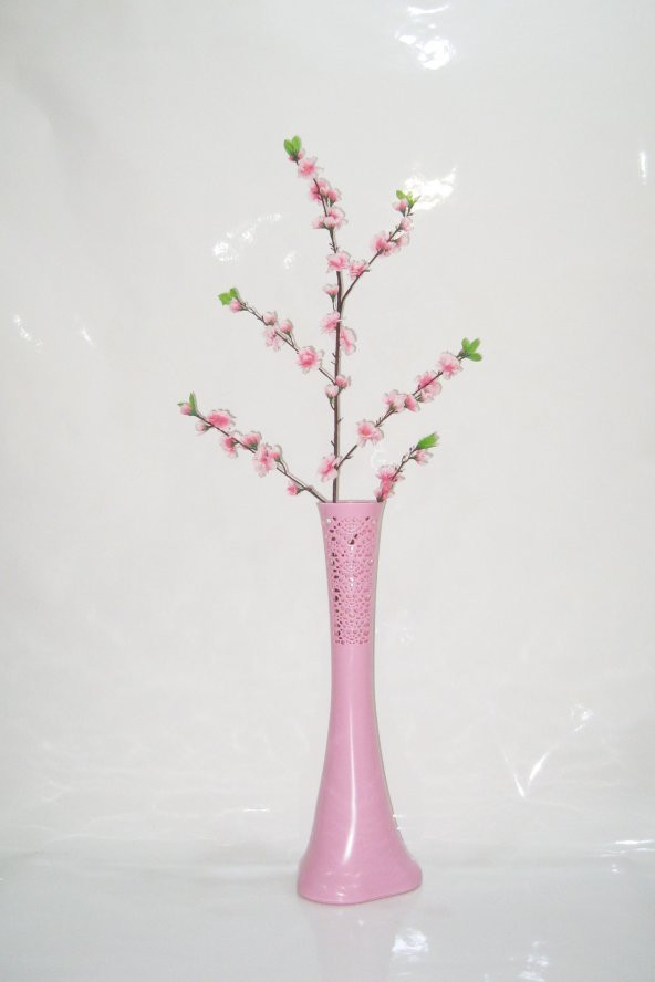 60 cm Desenli Pembe Vazo Pembe Bahar Dalı