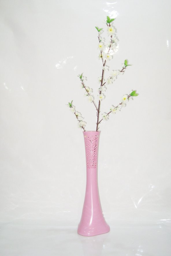 60 cm Desenli Pembe Vazo Beyaz Bahar Dalı