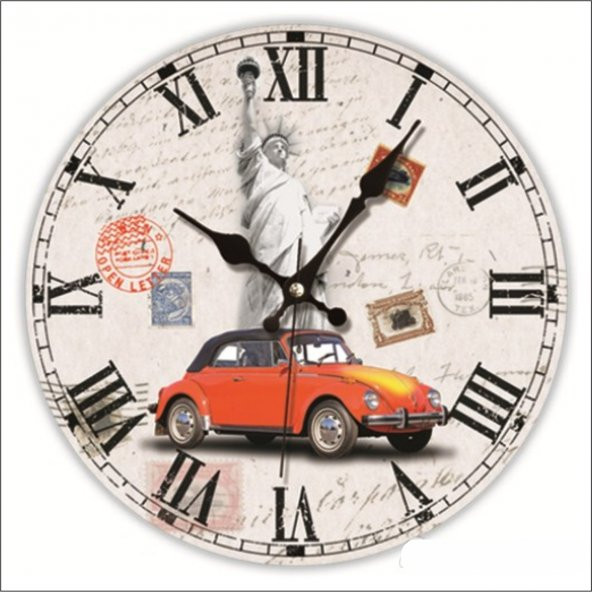 Özgürlük Heykeli Vosvos Romen Rakamlı Mdf Salon Mutfak DuvarSaati