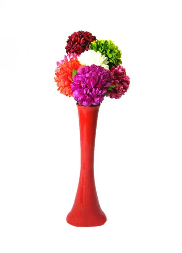 7 Renk Ortanca Cam 60 cm Kırmızı Vazo