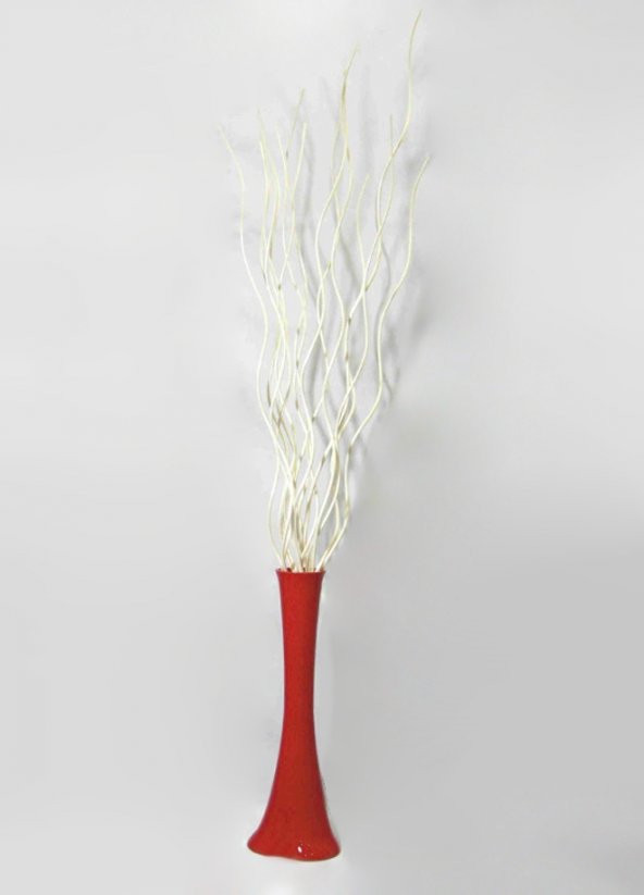 Uzun 15 Adet Dalgalı Kıvrımlı Kıvrık Helisel Spiral Krem Dal 60 cm Kırmızı Cam Vazo
