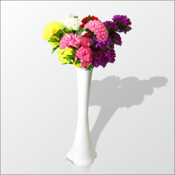 5 Renk Çiçek ve Cam 60 cm Beyaz Cam Vazo