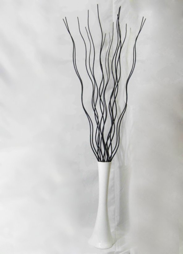 Uzun 15 Adet Siyah Dalgalı Kıvrımlı Spiral Helisel Dal 60 cm Beyaz Cam Vazo