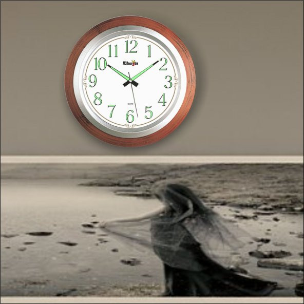 Ahşap Görünümlü Okunaklı Fosforlu Duvar Saati 35cm - Resim 3