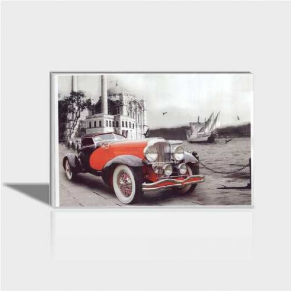 60x90 cm Kırmızı Antika Arabalı Ortaköy Canvas Tablo ürün görseli 1