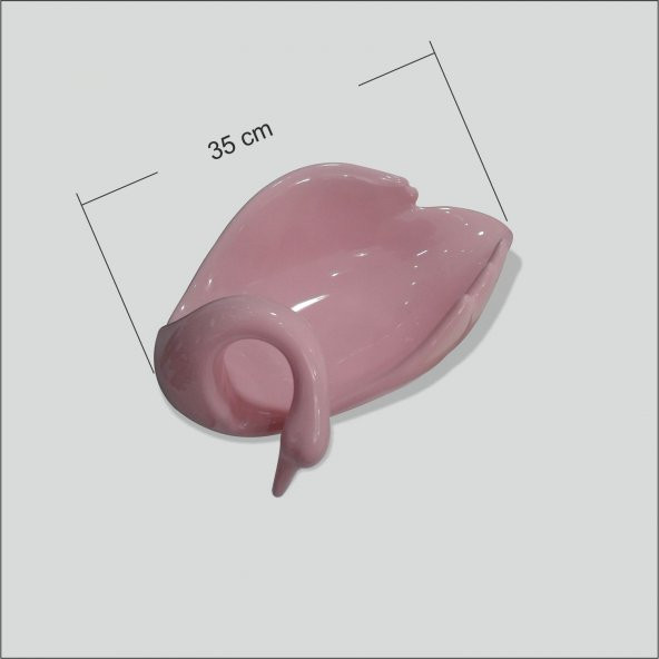 Seramik Pembe Kuğu Tabak Biblo 35 cm Boy 10 cm Derinlik - 2