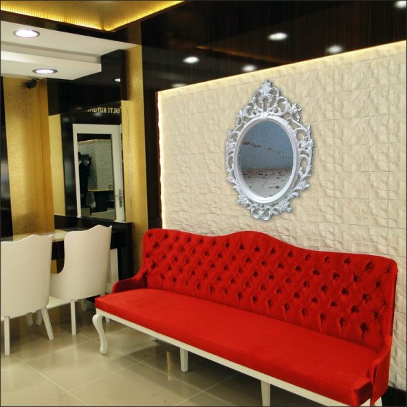 Büyük 50x70cm Oymalı Rustik Beyaz Çerçeveli Antik Duvar Boy Aynası - 2