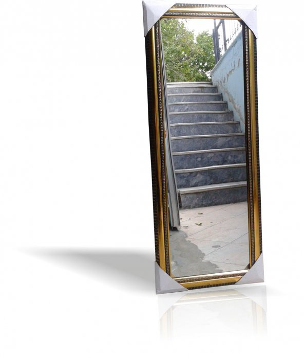 Uzun 40x100 cm Kahverengi Altın Varak Ahşap Çerçeveli Boy Salon Aynası