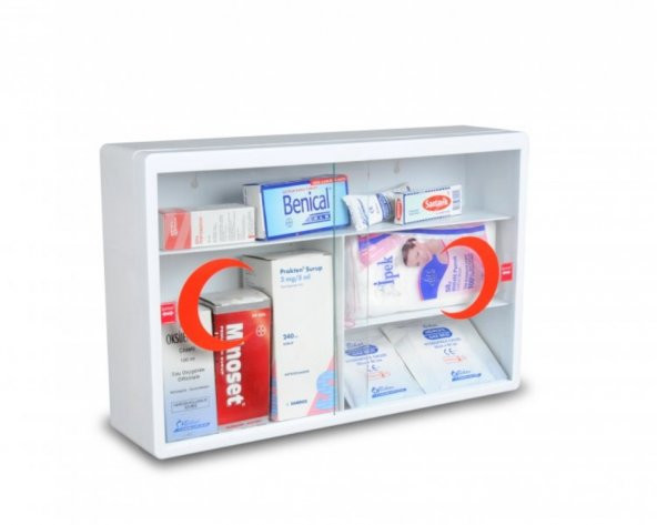 Sürgülü Camlı Kapaklı Steril İlkyardım Sağlık Ecza Kutusu Dolabı - 3