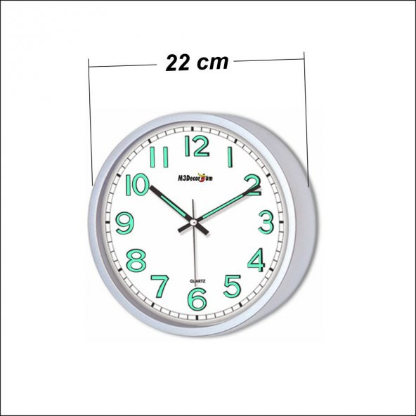 Fosforlu Mat Metalik Dekorasyona Uyumlu 22 cm Duvar Saati - 4