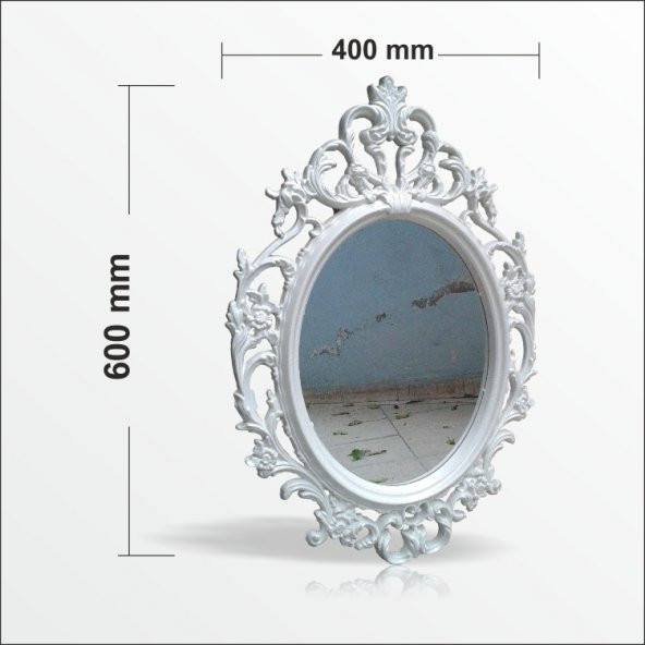 Büyük 50x70cm Oymalı Rustik Beyaz Çerçeveli Antik Duvar Boy Aynası - 3