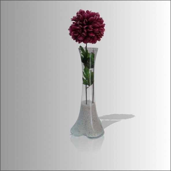 MOR ORTANCA ÇİÇEKLİ 40 cm CAM İÇİ ÇAKIL TAŞLI UZUN VAZO - Resim 2