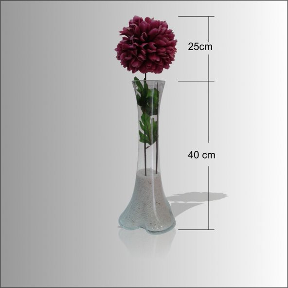 MOR ORTANCA ÇİÇEKLİ 40 cm CAM İÇİ ÇAKIL TAŞLI UZUN VAZO - Resim 4