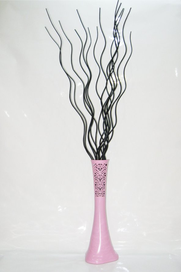 60 cm Uzun Pembe Desenli Vazo 15 Adet Siyah Dal