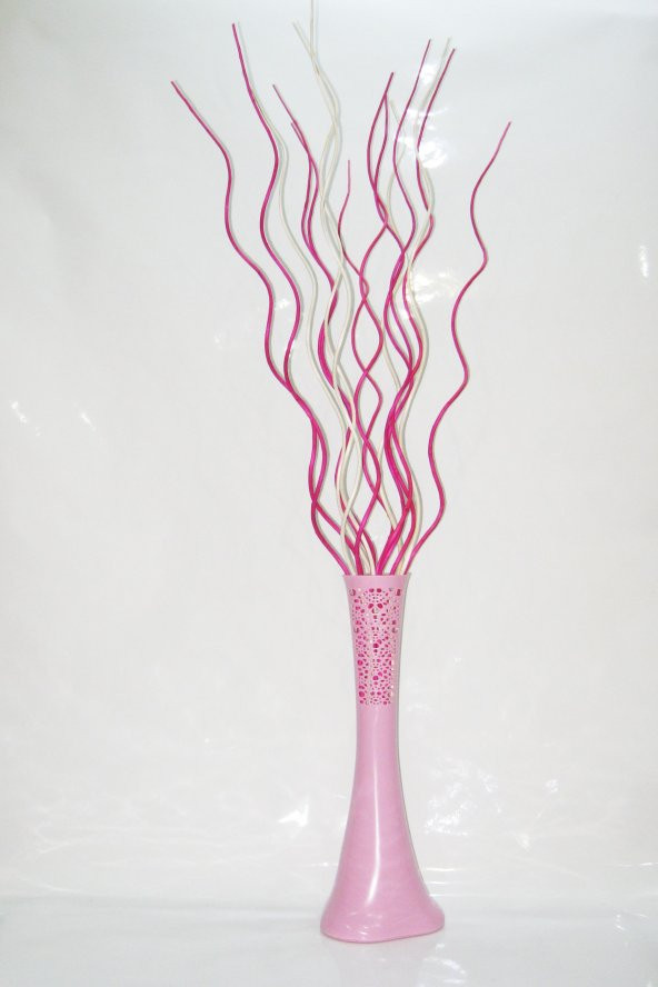 60 cm Uzun Pudra Pembe Desenli Vazo 15 Adet Krem Fuşya Dal