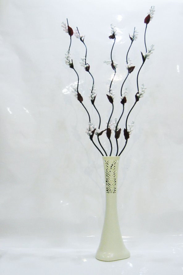 60 cm Desenli Krem Vazo 5 Adet Beyaz Üzüm Çiçek ürün görseli 1