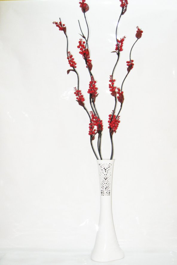 60 cm Beyaz Desenli Vazo 5 Adet Üzüm Çiçek