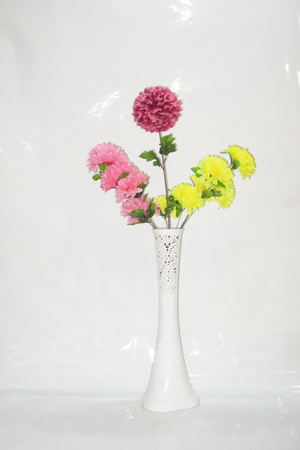 60 cm Desenli Beyaz Vazo Çiçekler ürün görseli 1