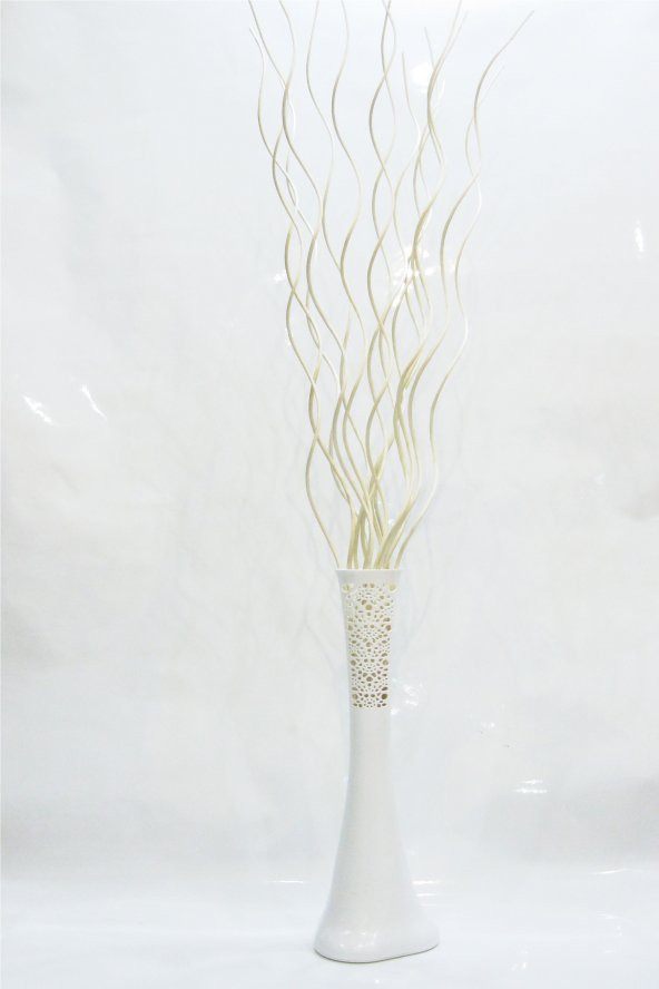 60 cm Desenli Beyaz Uzun Vazo 15 Adet Krem Uzun Dal