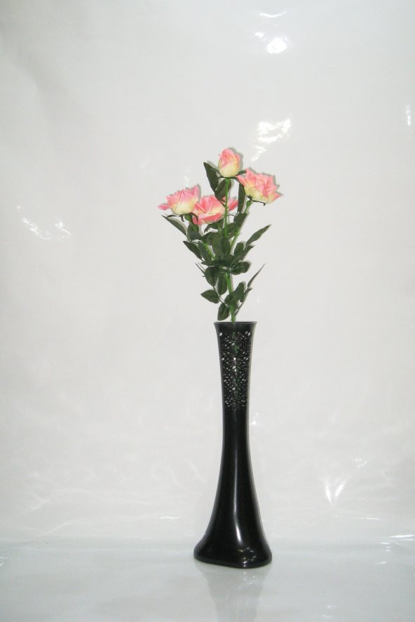 60 cm Desenli Siyah Vazo Pembe Gül ürün görseli 1
