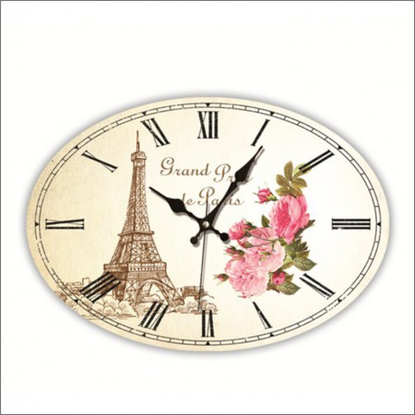 Paris Yatay Elips Mdf Salon Oturma Odası Mutfak Duvar Saati ürün görseli 1