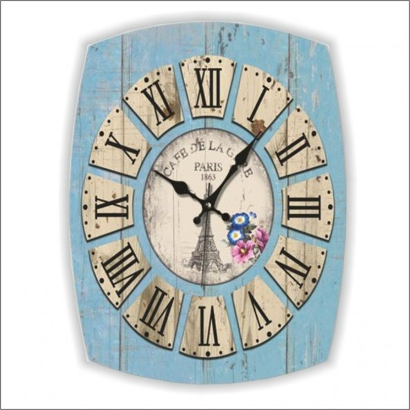 Mavi Cazibe Romen Rakamlı Mdf Salon Oturma Odası Duvar Saati ürün görseli 1