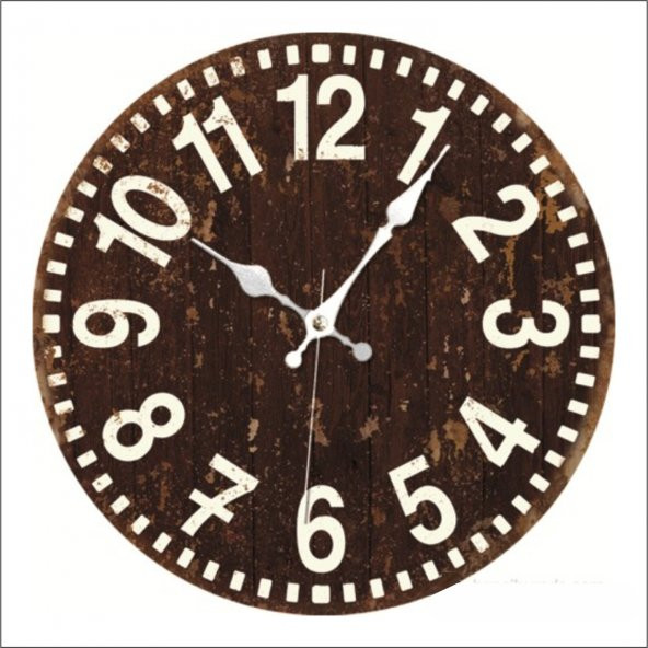 Retro Kahverengi Büyük Rakamlı Mdf Salon Oturma Odası Duvar Saati ürün görseli 1