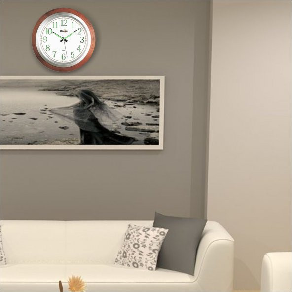Ahşap Görünümlü Okunaklı Fosforlu Duvar Saati 35cm - Resim 2