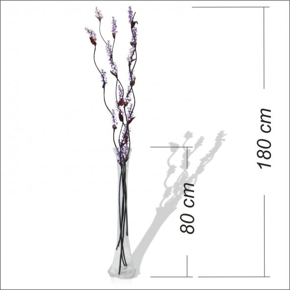 5 Adet Mor Çiçek 80 cm Fil Ayağı Cam Vazo - Resim 2