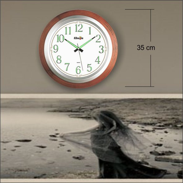 Ahşap Görünümlü Okunaklı Fosforlu Duvar Saati 35cm - Resim 5