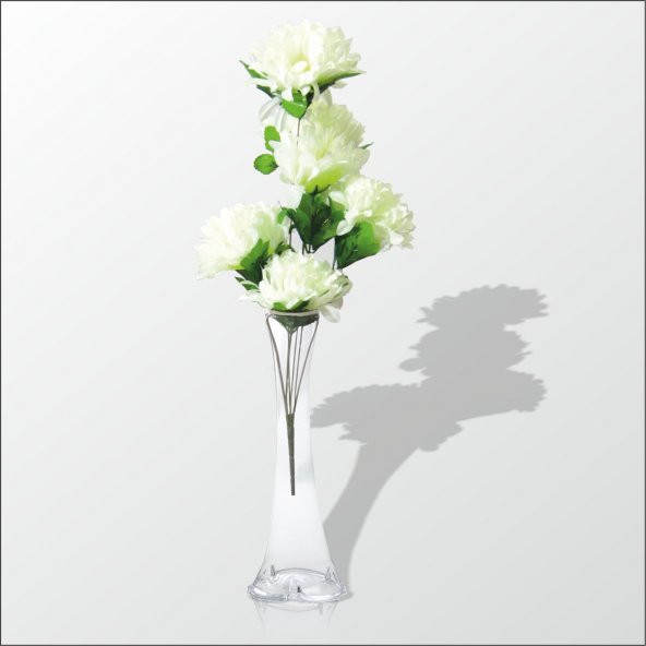 Beyaz Çiçekli Kırılmaz 40 cm Cam Vazo