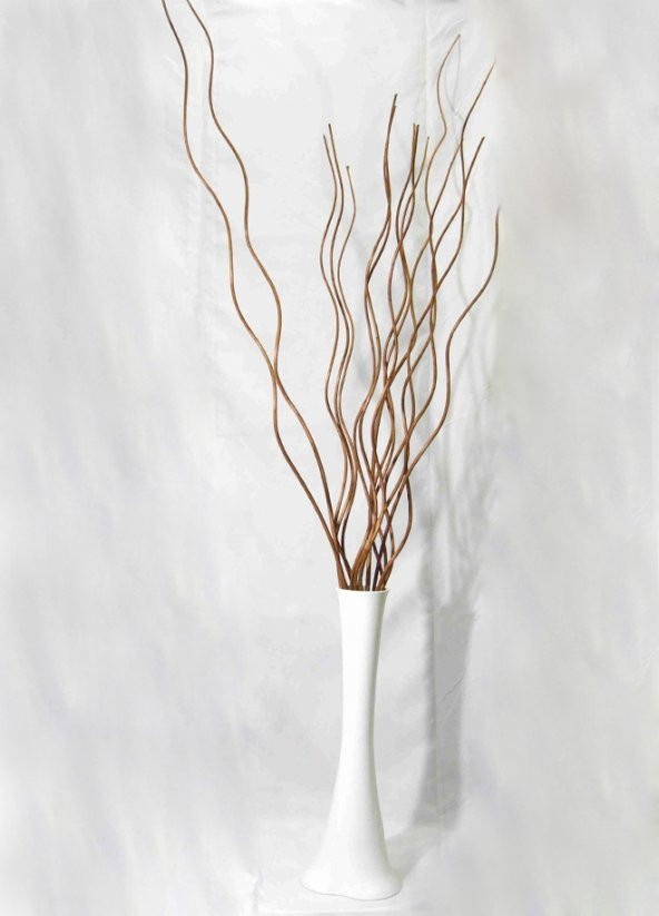 Uzun 15 Adet Kahverengi Burgulu Dalgalı Helisel Kıvrık Kıvrımlı Dal 60 cm Beyaz Cam Vazo