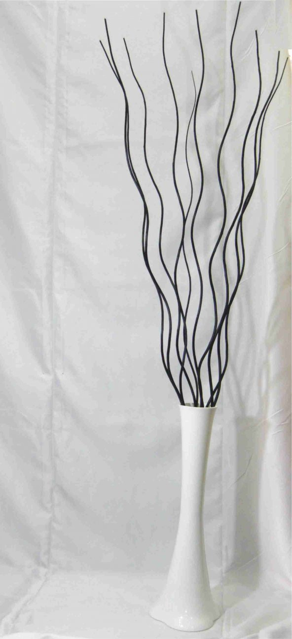 10 Adet Uzun Siyah Kıvrımlı Helisel Dalgalı Dal 60 cm Cam Beyaz Uzun Köşe Vazo