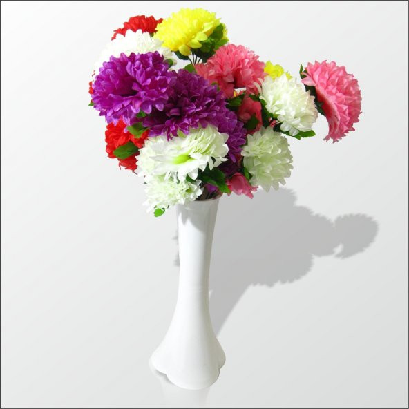 5 Renk Çiçekli Kırılmaz 40 cm Beyaz Vazo