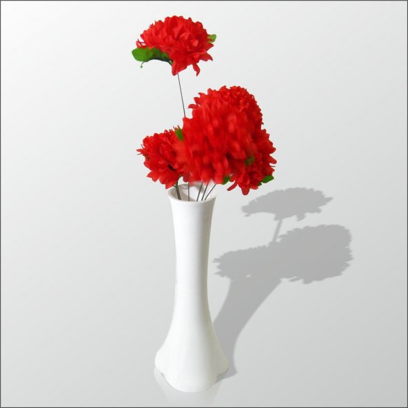 Uzun Fil Ayağı 40 cm Akrilik Vazo Kırmızı Çiçek