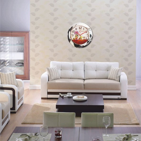 Retro Orkide Metal Krom Ofis Salon Duvar Saati - Resim 2