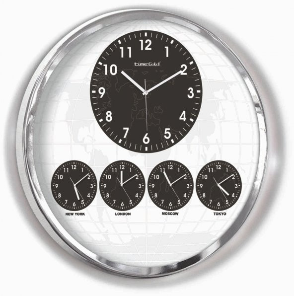 60cm Krom Metal 5 Ülke Saatini Ayrı Ayrı Gösteren Dünya Saati