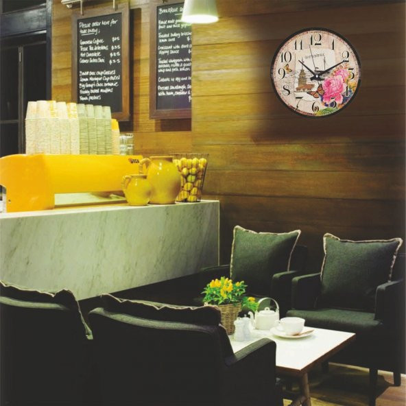 Kız Kulesi Çiçekli Okunaklı Ev Ofis İşyeriBombe Camlı Duvar Saati - 2