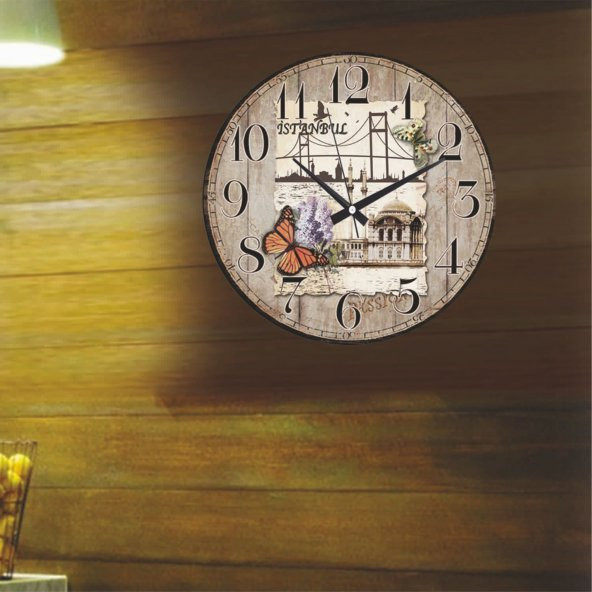 Ortaköy Boğaz Köprü Manzaralı 35cm Büyük Bombe Camlı Duvar Saati - 3