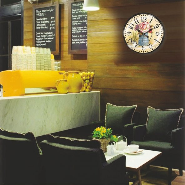 Saksıda Çiçekler Retro Ev Ofis Salon Bombe Camlı Duvar Saati - Resim 2