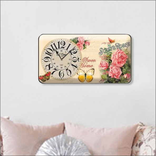 Pembe Güller Bombe Camlı Salon Mutfak Oturma Odası Duvar Saati - Resim 3