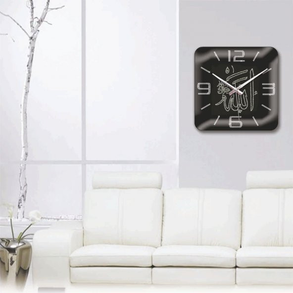 Allah (c.c) Lafsı Taş İşlemeli Ofis Mutfak Salon Duvar Saati - Resim 2