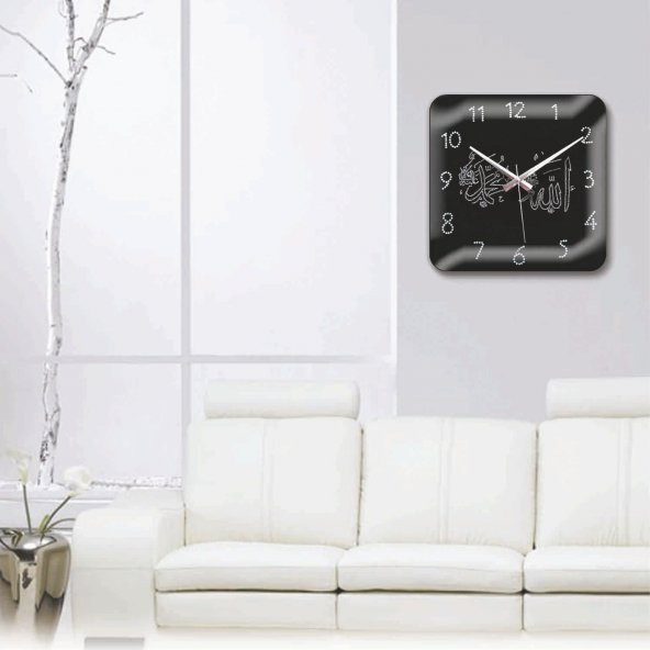 Bombe Camlı Taş İşlemeli Allah Muhammed Lafslı Hediyelik Saat - Resim 2