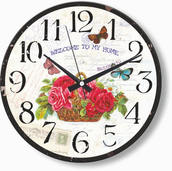 Sepette Çiçekler Mutfak Oturma Odası Anaokulu Okul Duvar Saati - 3