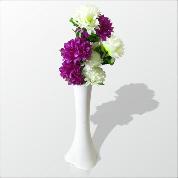 Uzun Akrilik Fil Ayağı 40 cm Beyaz Vazo Renkli Çiçekler ürün görseli 1