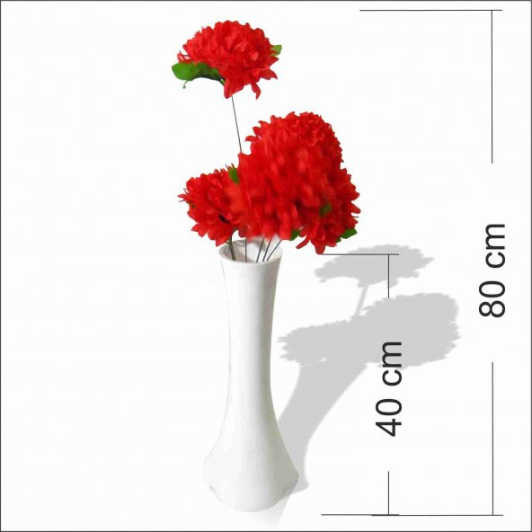 Uzun Fil Ayağı 40 cm Akrilik Vazo Kırmızı Çiçek - 2