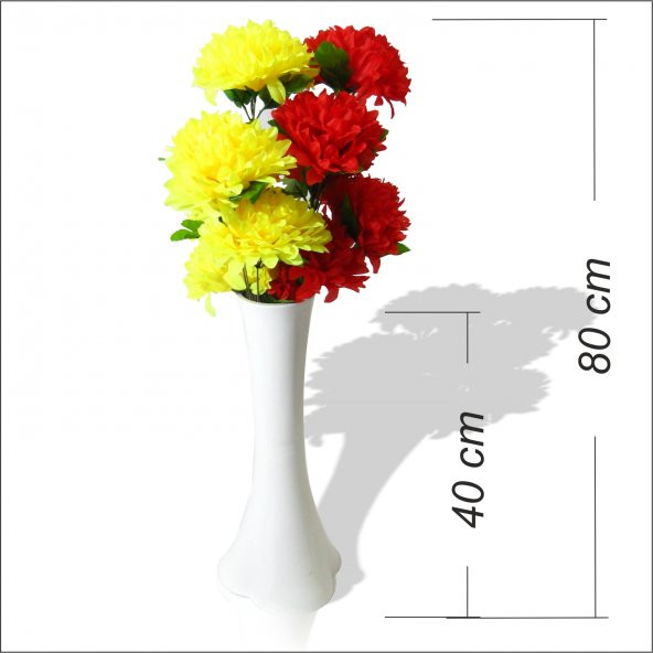 Uzun 40 cm Akrilik 40 cm Beyaz Vazo Renkli Çiçekler - 2