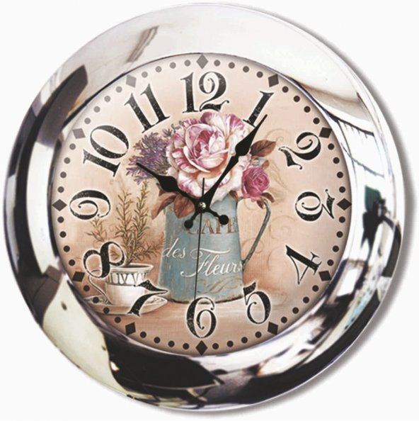 Çiçekler Metal Krom Ofis Salon İş yeri Duvar Saati