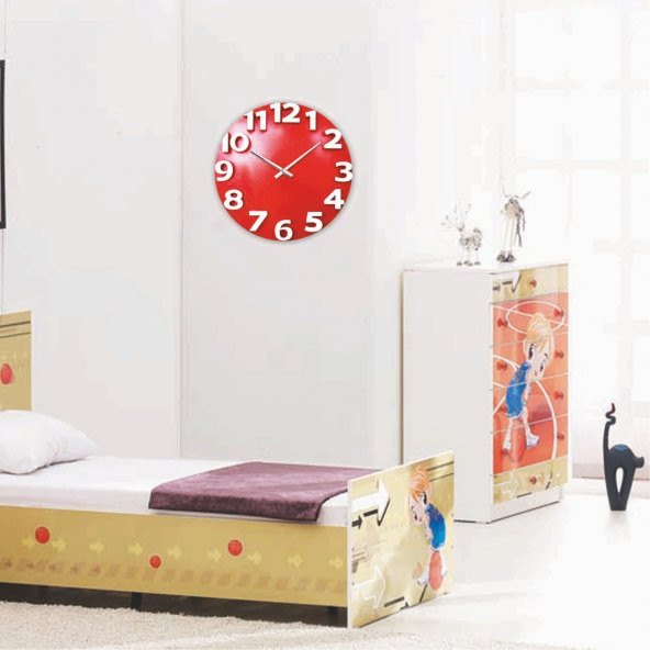 Kırmızı Kabartma Rakamlı Ofis Salon İşyeri Otel Odası Duvar Saati - Resim 2